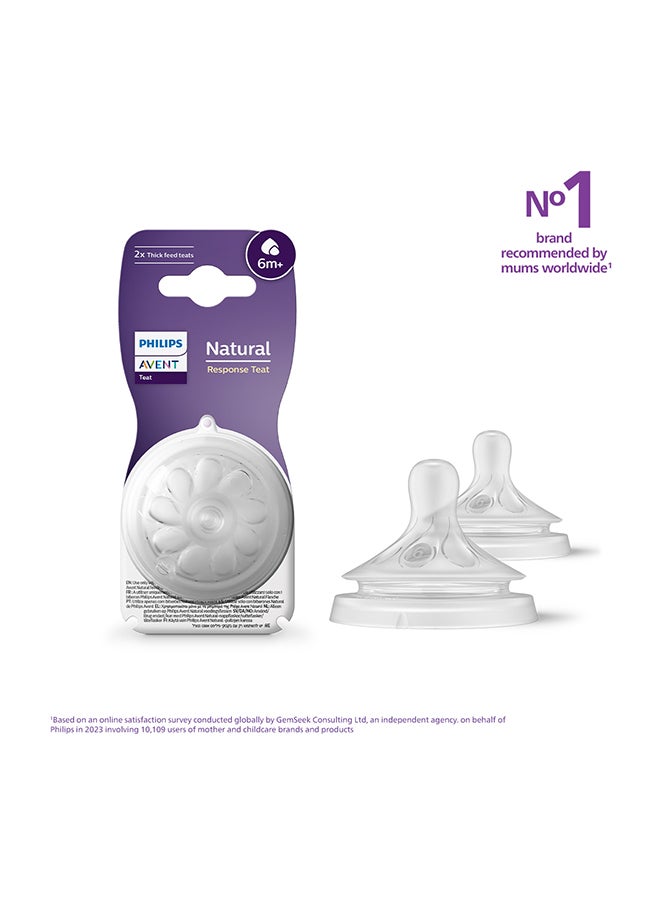 Philips Avent Baby Feeding Bottle Teat Natural Response SCY966/02 | 6M+ Age | Flow 6 | BPA Free, Thick Feed Nipple (Pack of 2